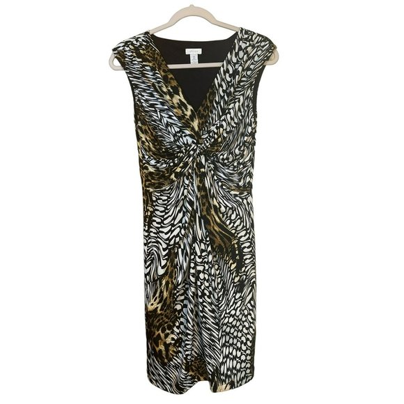 Chico's Sleeveless Stretch Scrunch Dress A Line Cheetah Leopard Print SZ 0 - Picture 2 of 6
